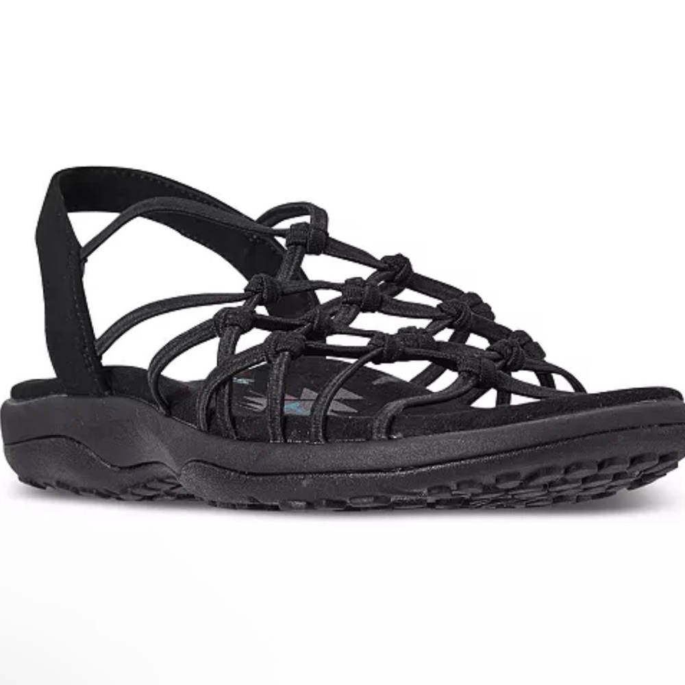NEW Skechers Forget Me Knot Memory Foam Sandal Machine Washable Black Sz 8 Wide